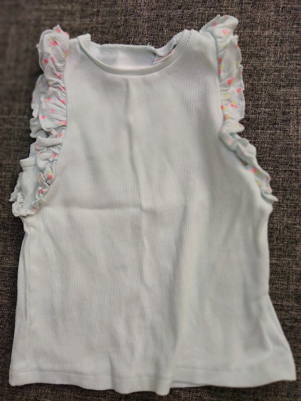 Zara White Ribbed Tank with Pink & Yellow Dot Ruffle Sleeves